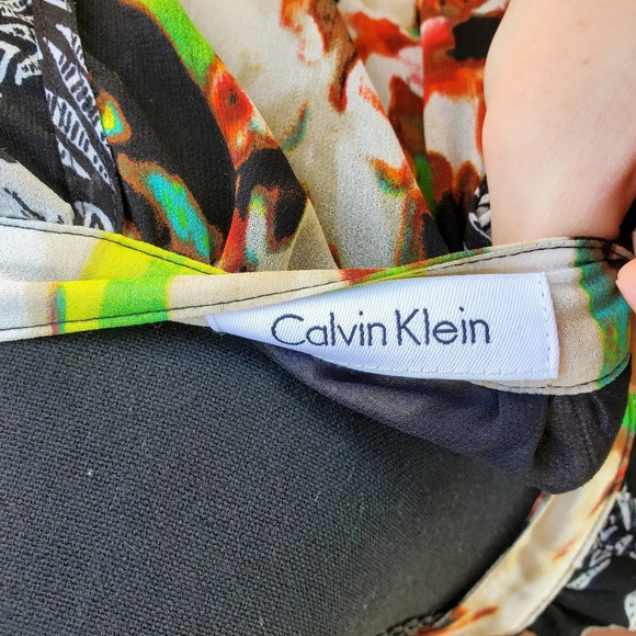 Calvin Klein Multi-Color Blouse W/Lining Elastic at Waist Petite S EUC - Picture 9 of 11